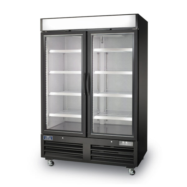 glass 2 door reach in merchandiser refrigerator